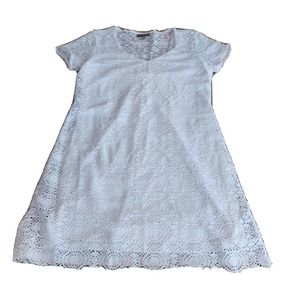 Tommy Bahama Dress White Lace Size L Short Sleeve Knee Length Lined